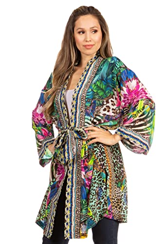 Image of Sakkas Janis Women's Lightweight Open-Front Amazing Print Cardigan with Pockets