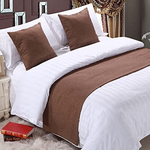 GZQIAWY Bedspread Bed Runner Throw Home Hotel Plain Thick Cotton Linen Solid Color Bedroom Tail Towel Protector Bedding Decor Bed Brown 19.7 x 94.5 inches(Bed Scarf Only)