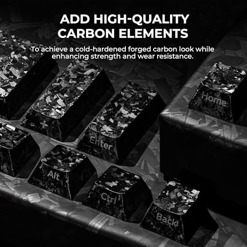 Image of XVX Black Keycaps, Forged Carbon-Look Cherry Profile Keycap Set, 119-Key Keyboard Keycaps Compatibility with ANSI Layout MX Switches Mechanical Keyboard
