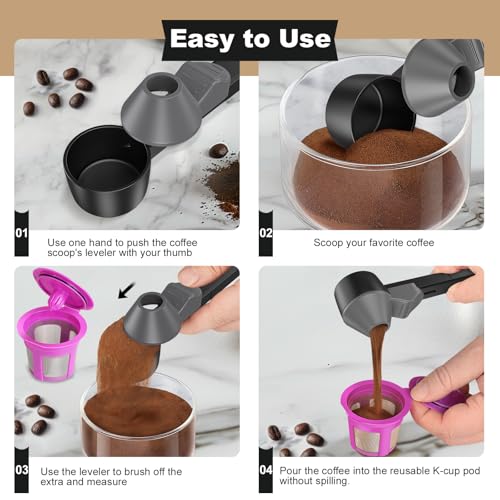 Image of Coffee Scoop & Funnel for Reusable K Cup Refillable Coffee Pods, Coffee Measuring Spoon 2 Tablespoon Capacity, Scoop with Funnel for Ground Coffee, Protein Powder, Tea (Black&gray, 2 Pack)