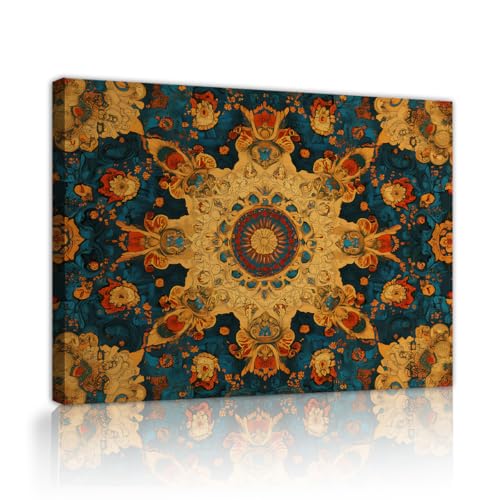 Toile bleu sarcelle orange déco fleur salon chambre CHERHERART 45x60cm