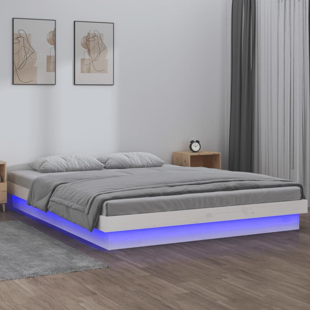 vidaXL Struttura letto in legno massello di pino bianco LED con telecomando per colori chiari regolabili – Dimensioni 120 x 200 cm arredamento moderno camera da letto