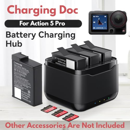 Image of Yantralay 3-Slot Battery Charging Hub for D JI Os mo Action 5 Pro & Os mo 360, Smart Fast Charger Dock with Micro SD Card Storage & LED Charging Indicator