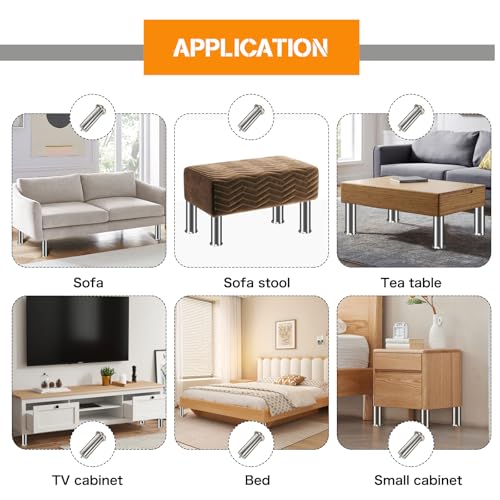 RHUAFET Stainless Steel Furniture Legs, Round, Adjustable Table Legs, 4 Pieces, M8, Furniture Feet for Sofa Bed, Cabinet - Image 4