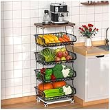 Gsiekare Fruit Vegetable Basket for Kitchen, 5 Tier Stackable Fruit Vegetable Storage Baskets with W