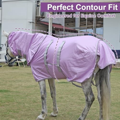 Image of LEAFOREST Miniature Pony Horse Fly Sheet - with Neck Cover & Belly Band Breathable Mesh UV Protection Summer Sheets for Mini Horses Foal Yearling Donkey Violet 52 inches
