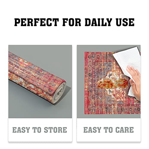 Image of Rust Red Ethnic Boho Placemats Set of 4 Bohemian Carpet Vintage Linen Washable Kitchen Dining Southwestern Table Mats Stain Heat-Resistant Desktop Decor Place Mats for Home Party Indoor 12x18 in
