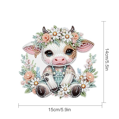 Image of AiYuanzsh Cow Calf Diamond Painting Hanging Kit, 5D DIY Acrylic Special Shaped Diamond Art Pendant Ornament for Wall, Door, or Garden Decor, Cute Farm Animal Diamond Art Kit for Adults