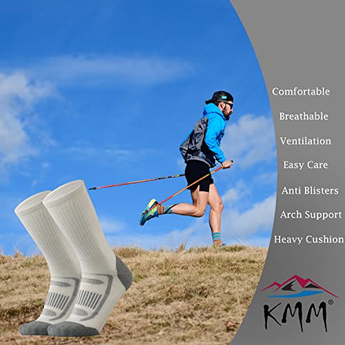 Kmm Men's Merino Wool Cushion Crew Socks With Moisture Wicking Breathable Light Cozy For Outdoor Hiking Hiker Cycling Casual(White L) #TOP3