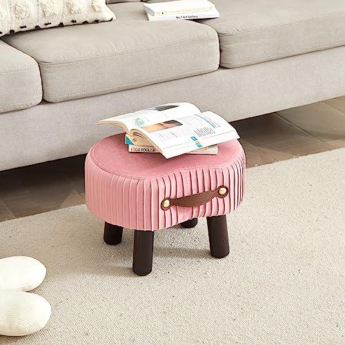 Foot Stools Small, Ottomon with Handle, Velvet Footrest Ottoman