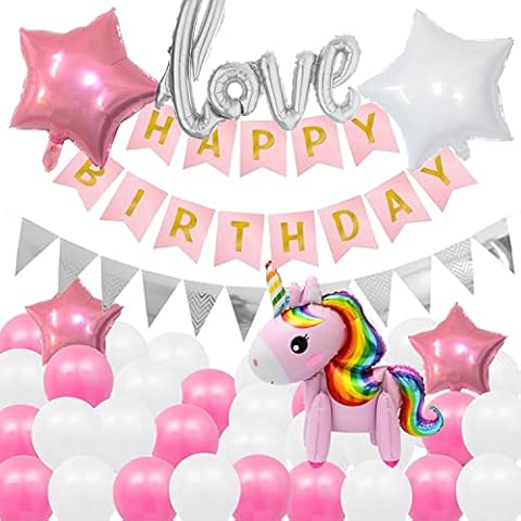 rechuan 46Pcs Birthday Party Balloons Pack of Pink White Silver Chrome Balloons Suitable for Girls Boys Shower, Birthday Party, Wedding Cover