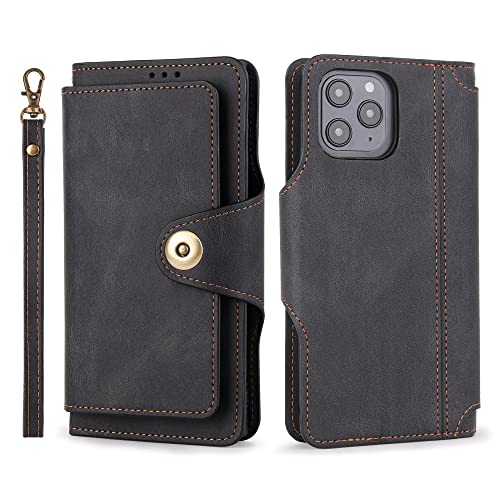 Étui à rabat en cuir pour portefeuille iPhone 13 Mini noir avec porte-carte