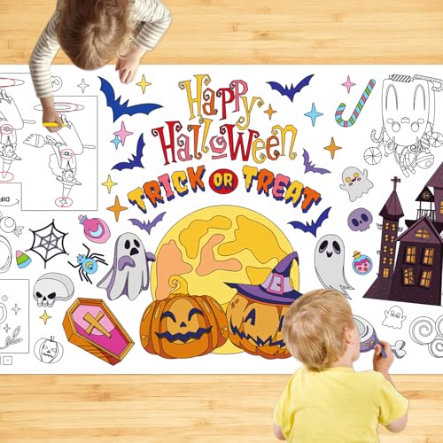 SICOHOME Mantel para colorear de Halloween para niños, 73 x 31 pulgadas, póster gigante de Halloween para colorear, manualidades, para escuela, aula, actividades de Halloween, suministros de fiesta