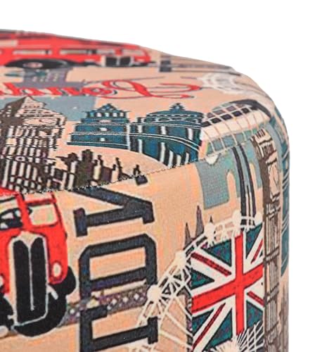 Image of NACIA Printed Ottoman Stool Set of 2 | Soft Cushioned Velvet Pouf Footrest with Wooden Legs | Decorative Seating Stool for Bedroom Living Room Home & Office (16x16x17 Inch, London)
