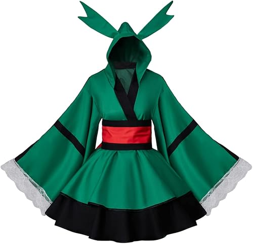 RocailleCos Midoriya Izuku Deku - Disfraz de kimono para cosplay, vestido tipo kimono, uniforme de sirvienta de Lolita, vestido de Halloween para