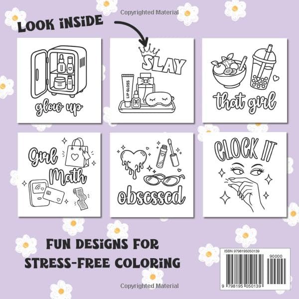 Bold And Easy Coloring Book For Teen Girls: Teen Girl Slang Edition: Clock It, Slay, It’s Giving & Other Viral Sayings with Fun Matching Images to Color (Ages 8+) image 3