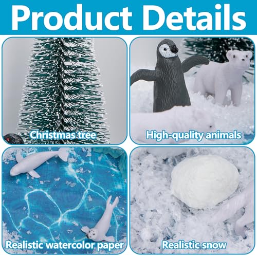 Image of 30 Pcs Arctic Animals Habitat Diorama Project Set for School DIY Crafts | Arctic Diorama Box Kit Figurine Toys Model, Polar Bear Penguin Animals Figurines Diorama Supplies