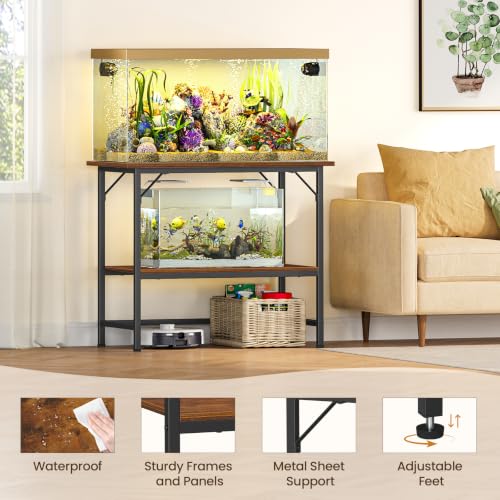 Image of Snughome 40 Gallon Fish Tank Stand, Heavy Duty Metal Aquarium Stand with Storage Shelves, 660LBS Capacity Double Aquarium Stand Holds 20-40 Gallon, Reptile Terrarium Stand for Home Office