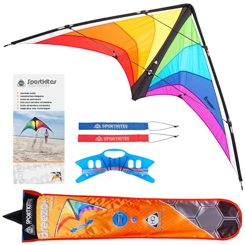 HQ Design - Breezo Lenkdrachen Zweileiner Flugdrachen Allround Drachen für Kinder und Erwachsene ab 12 Jahre 82x170cm inkl. 50kp Dyneemaschnüre 2x25m+Schlaufen 2-6 Bft (Rainbow) HQ Design - Breezo Lenkdrachen Zweileiner Flugdrachen Allround Drachen für Kinder und Erwachsene ab 12 Jahre 82x170cm inkl. 50kp Dyneemaschnüre 2x25m+Schlaufen 2-6 Bft (Rainbow)