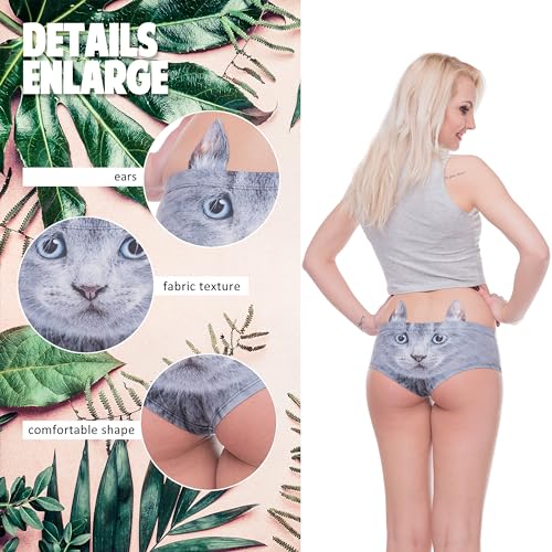 Image of JINKAIJIA Women's Flirty Sexy Funny Naughty 3D Printed Animal Tail Underwears Briefs Gifts With Cute Ears