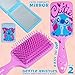Disney Detangle Hair Brush for Women Teenagers Girls, Paddle Brush and Compact Mirror Set - Gifts for Girls (Pink/Blue Stitch)