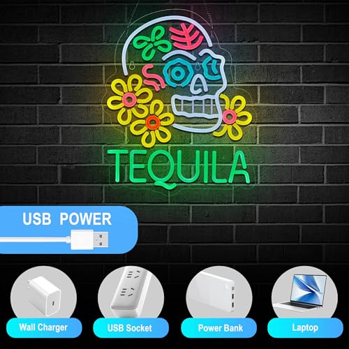 Image of Roouneon Tequila Neon Sign for Wall Decor Mexican Tequila USB Dimmable LED Neon Sign for Beer Bar Pub Light Decor.