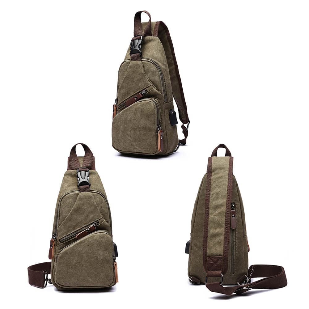 WTiger Canvas Sling Bag Crossbody Backpack Shoulder Casual Rucksack for Men Women Outdoor Cycling Hiking Travel Fishing Shopping trekking Green - Image 2