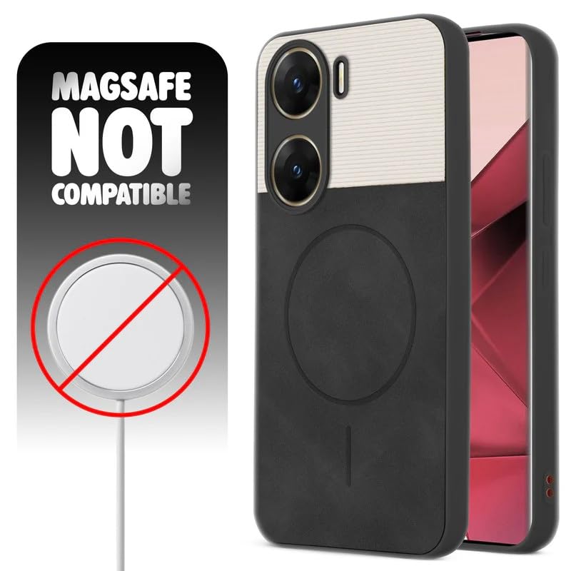 Image of Bintage case Dual-Leather Macc-Safe Design Phone Case| Soft Touch Finish | Full Camera Protectection Back Cover Compatible for Vivo V2303 / Vivo V29e 5G - White & Black