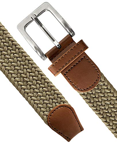 Men's Stretch Belt Braided Elastic Stretch Belt Casual Weave Canvas Fabric Woven Belt 1-3/8" Wide (Beige, Xl) #TOP1