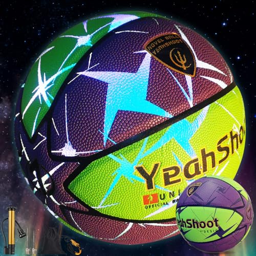 YeahShoot Glow-in-The-Dark Basketball with Reflective PU Coating - Durable Outdoor Night Game Ball...