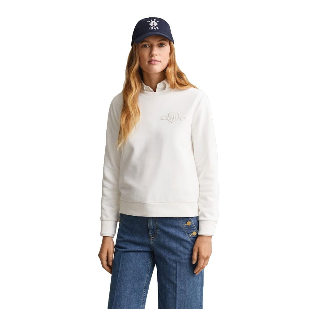 GANT REG Tonal Shield C-Neck Sweat, Eggshell, XS