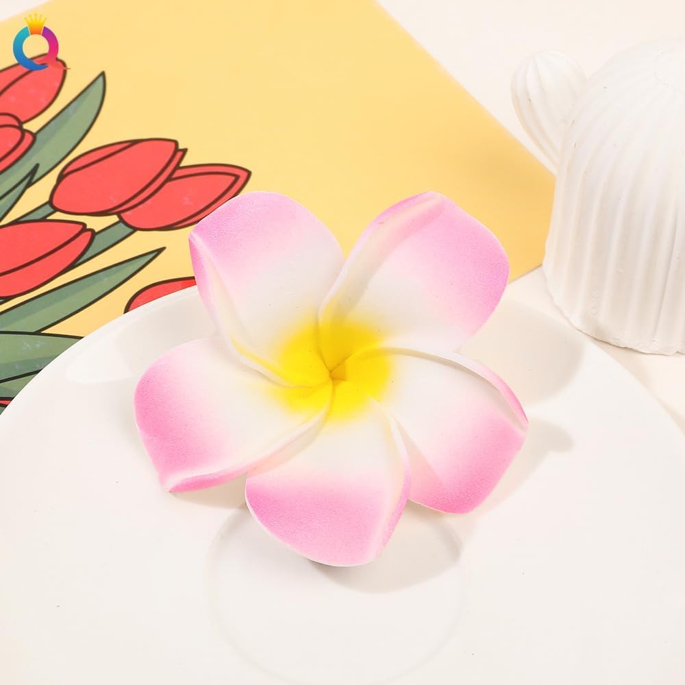 2 Pcs 7Cm White and Pink Hawaiian Frangipani Plumeria Clips and Barrettes Foam Head Flower Party Beach Hair Clip Hair Clips Hair Accessories - Image 3