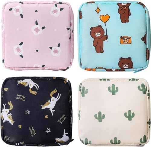 Image of KASHIVAL Multi-Purpose Sanitary Napkin Pouch Set, Water-Resistant Menstrual Care Organizer Bag with Zipper, Portable Fabric Storage Pouch for Pads, Tampons, Makeup & Small Essentials