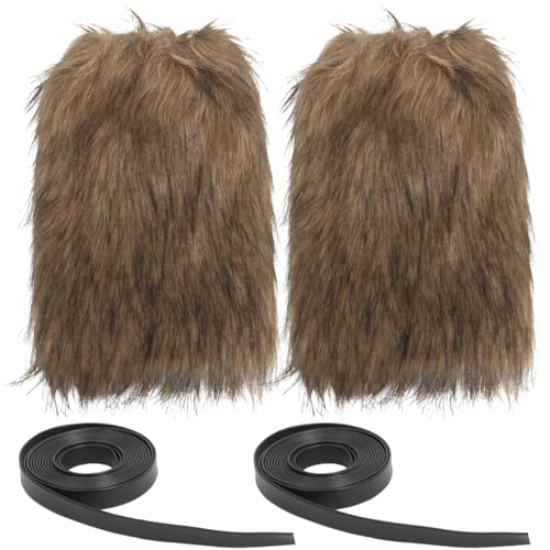 TOGEVAL Unisex Viking Faux Fur Leg Warmers with Straps Medieval Leg Covers for Costume and Winter Wear Soft Warm Boot for Men and Women