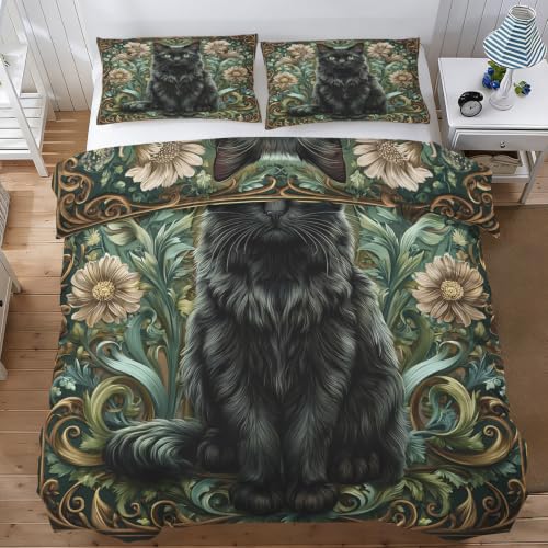 Housse de couette 160x200 chat William Morris infroissable en microfibre douce
