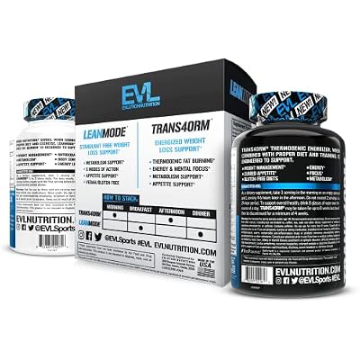EVL Weight Loss Support Stack - Trans4orm Thermogenic Fat Burner & Metabolism Support Pills with Green Coffee Bean Extract and Forskolin Plus LeanMode Non-Stimulant