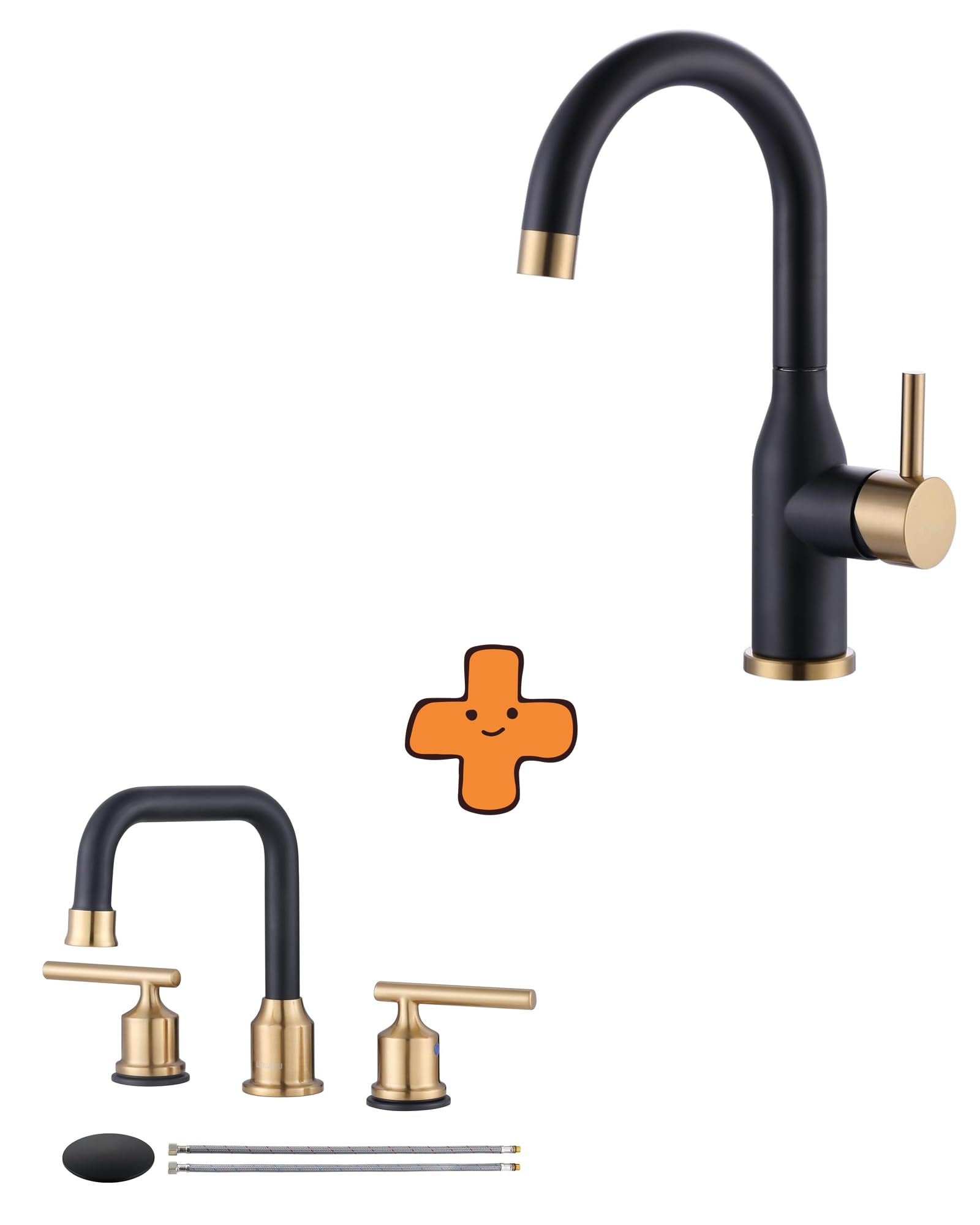 Jnfidosr Black/Gold Bar Sink Faucet And And Widespread Bathroom Faucet