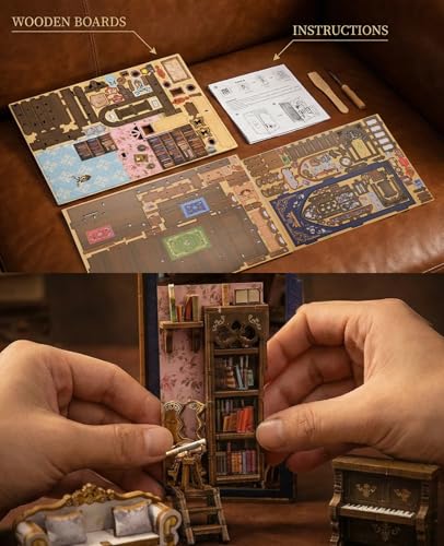 DIY Book Nook Kit 3D Wooden Puzzle, Mini House Book Nook Craft Set, Bookshelf Decoration, Library Model, 223 Puzzles, A Gift for Book Lovers (Book Store) - Image 5