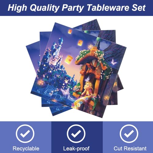 Omto 40Pcs Rapunzel Party Supplies include 20 plates, 20 napkins for the Rapunzel birthday party Decoration by Omto - Used condition - Image 3