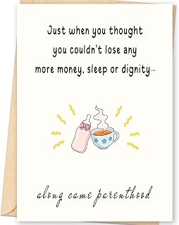 FANCYLUCKY Funny Baby Shower Card for Girl Boy, Parenthood Card for New Mom Dad, Humorous New Baby Card Congratulations with Printed Message Inside