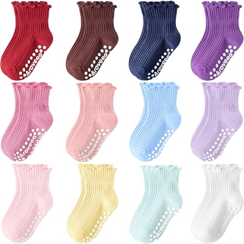 Image of Aroveea Baby Toddler Socks Grip Non Slip Boys Girls Cotton 12 Pack for Kids Ankle Cute Socks 6M-7Years