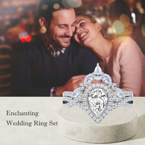 1.0 Carat Moissanite Pear Bridal Ring Set - Pear Cut Wedding Ring Set Sterling Silver Pear Shaped Moissanite Ring Set Proposal Anniversary Promise Ring Set3