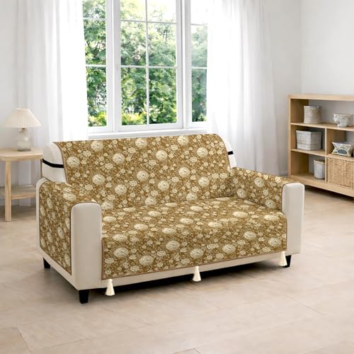 Image of Cloth Fusion 300 GSM Quilted Jaipuri Theme Printed 2 Seater Sofa Cover Mat-Style Fully Covered with Armrest Pockets, Adjustable Straps & Lock Fit (120 cm Seat Run, Floral Toile)