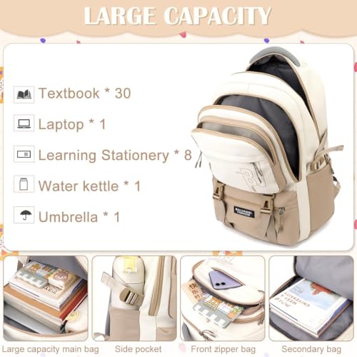 Image of TS WITH TECHSUN College Laptop Backpack for Women & Teens with Zipper Pouch | School Bag for Girls 13-14 Years | 18 Inch Book Backpack - Cute Accessory | Travel School Bag - Camping, Tuition, Coaching