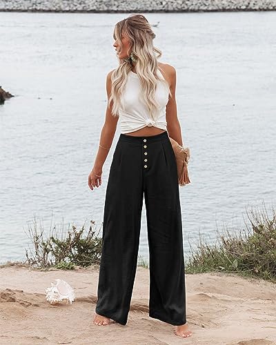 Angerella Women's Casual Wide Leg Pants High Elastic Waisted in The Back Business Work Trousers Long Pants with Pocket4