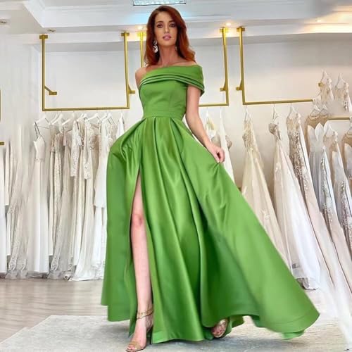 Everlong One Shoulder Prom Dress Long Bridesmaid Dresses with Pockets Ruched Satin Evening Formal Gowns with Slit EL0132