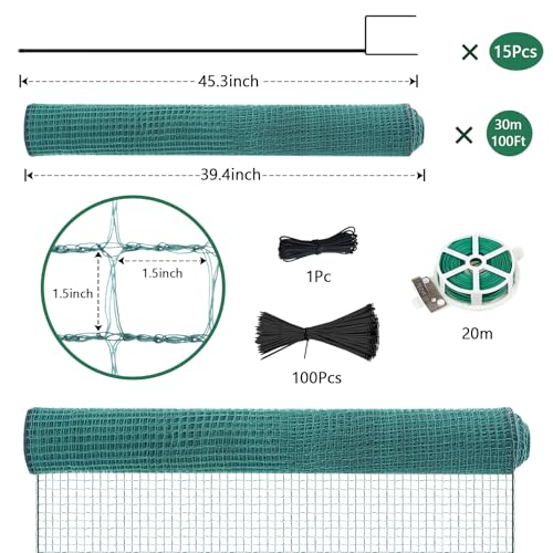 Image of SUNYRISY Garden Mesh Fence Temporary Safety Fencing, 40in x 98.4ft Garden Fence Animal Barrier with Steel Stakes, Fencing Netting for Construction Backyard Chickens Dog Poultry Deer