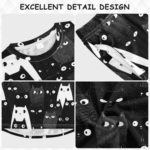 Cats in Black and White Soft Pajama Set for All Seasons,Breathable Pjs Long Sleeve Sleepwear,Comfy Loungewear 2 Piece Underwear Set 5T3