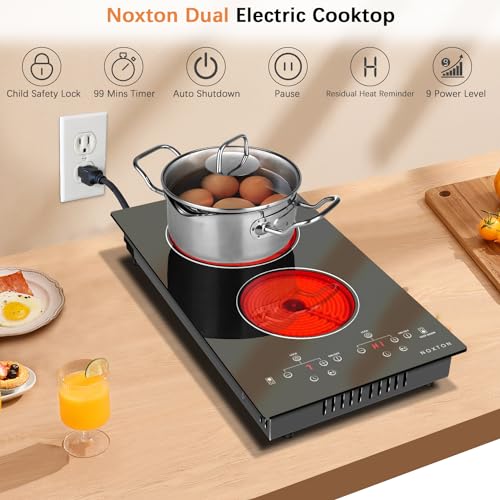 Image of Noxton 110V Electric Cooktop 2 Burners, 12 Inch Electric Stove,Counter top Burner & Built-in Ceramic Stovetop, Sensor Touch Control Timer, Child Safety Lock, High Temperature Warning