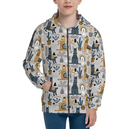 Llama and Cactus1 Kid Hoodies Boys Zip Up Sweatshirts Girls Pullover with Pocket3